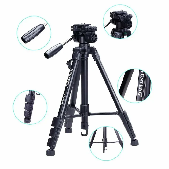 Yunteng VCT-690 Professional Tripod | Aluminum Camera & Mobile Tripod | 3-Way Pan Head | Adjustable 170cm Height | Quick Release Plate | Premium Black - Image 3